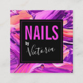 Neon Pink Modern Abstract Salon Nail Technicus Neo Vierkante Visitekaartje (Voorkant)