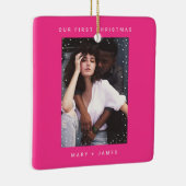 Neon Pink Modern Merry and Married Photo Keramisch Ornament (Rechts)