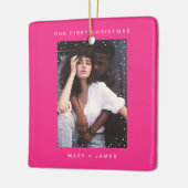 Neon Pink Modern Merry and Married Photo Keramisch Ornament (Links)