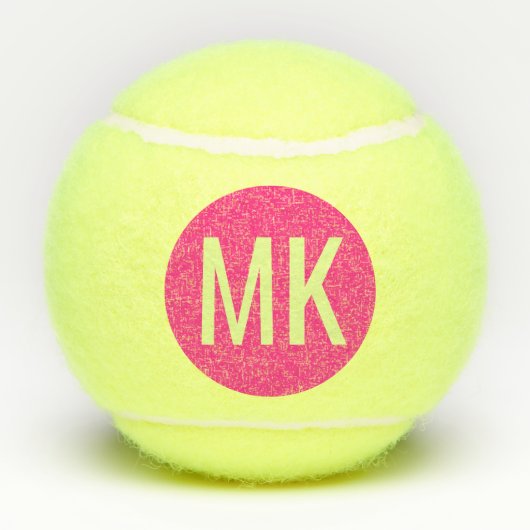Neon Pink Moderne Aangepaste Initialen Tennisballen (Achterkant)