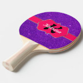 Neon Pink Monogram op Paarse glitter Tafeltennisbatje (Voorkant Gekanteld)