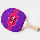 Neon Pink Monogram op Paarse glitter Tafeltennisbatje (Zijkant)