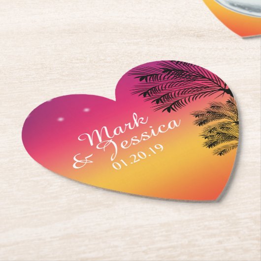 Neon Pink Ombre Tropical Tree Sunset Beach Kartonnen Onderzetters (Gekanteld)