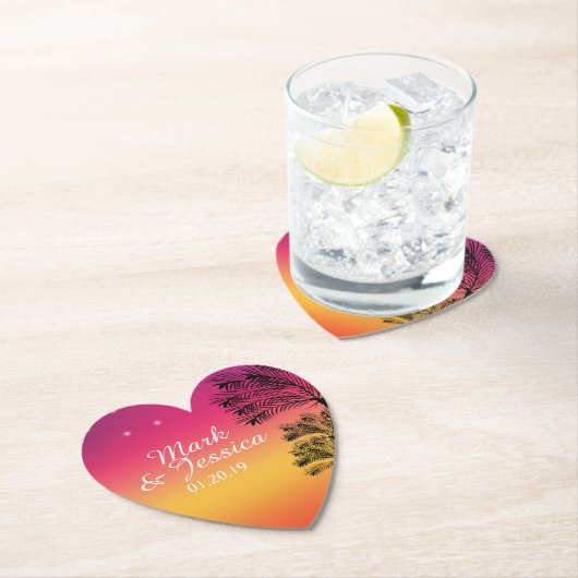 Neon Pink Ombre Tropical Tree Sunset Beach Kartonnen Onderzetters (Insitu)