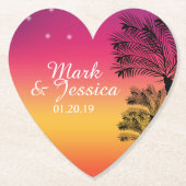 Neon Pink Ombre Tropical Tree Sunset Beach Kartonnen Onderzetters (Voorkant)