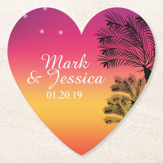 Neon Pink Ombre Tropical Tree Sunset Beach Kartonnen Onderzetters (Voorkant)