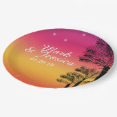 Neon Pink Ombre Tropical Tree Sunset Beach Papieren Bordje (Gekanteld)