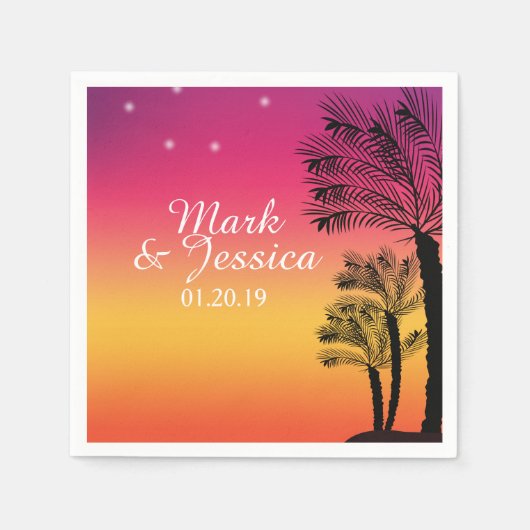 Neon Pink Ombre Tropical Tree Sunset Beach Servet (Voorkant)