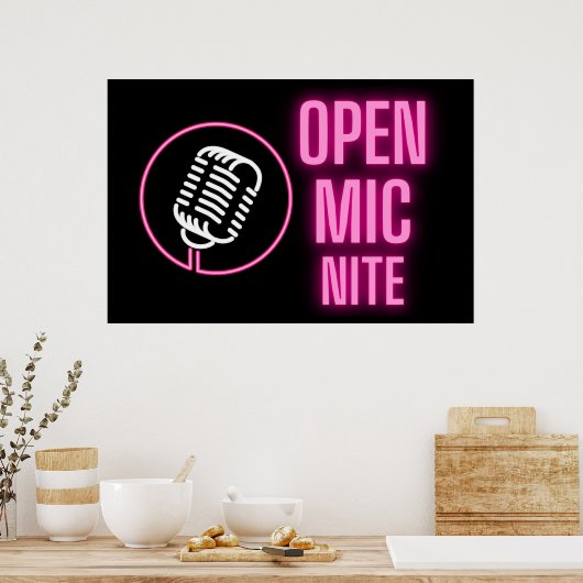 Neon Pink Open Mic Nite Poster (Keuken)