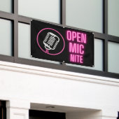 Neon Pink Open Mic Outdoor Vinyl Banner (Buitenkant Gebouw)