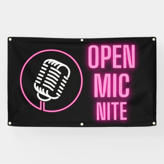 Neon Pink Open Mic Outdoor Vinyl Banner (Horizontaal)