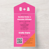 Neon Pink Oranje Retro Modern Bold Elegant All In One Uitnodiging (Binnen)