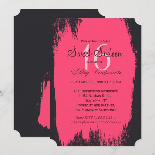 Neon Pink Paint Stroke op Black Kaart (Voorkant / Achterkant)