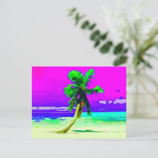 Neon Pink Palm Tree Paradise Briefkaart (Staand voorkant)