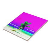 Neon Pink Palm Tree Paradise Tegeltje (Zijkant)