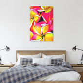 Neon Pink Plumeria Frangipani waterverf Art Canvas Afdruk (Insitu (Slaapkamer))