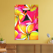Neon Pink Plumeria Frangipani waterverf Art Canvas Afdruk (Insitu (Woonkamer))