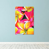 Neon Pink Plumeria Frangipani waterverf Art Canvas Afdruk (Insitu (Houten vloer))