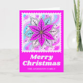 Neon Pink Poinsettia Postzegel Kerstmis Feestdagen Kaart (Voorkant)