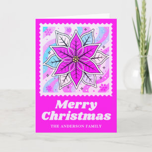 Neon Pink Poinsettia Postzegel Kerstmis Feestdagen Kaart