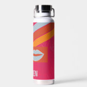 Neon Pink Preppy Striped Waterfles (Achterkant)