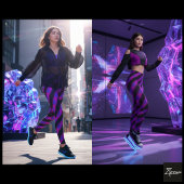 Neon Pink Purple Glitch Diagonal Stripe Leggings