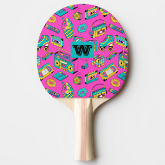 Neon Pink Retro 80s Fun helder patroon Tafeltennisbatje