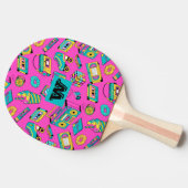 Neon Pink Retro 80s Fun helder patroon Tafeltennisbatje (Zijkant)