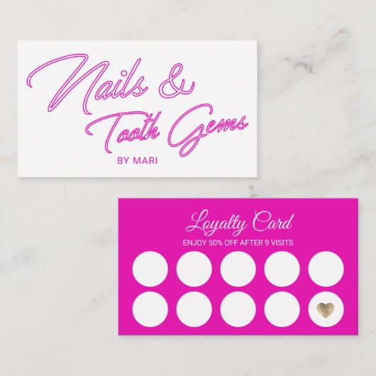 Neon Pink Salon Loyalty Punch Nails & Tooth Parelt (Voorkant / Achterkant)