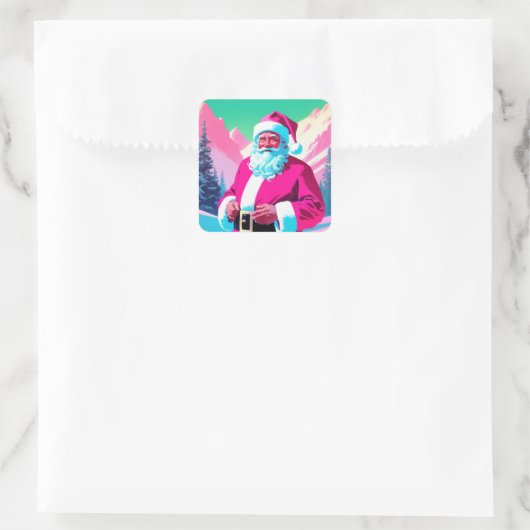 Neon Pink Santa Vierkante Sticker (Tas)