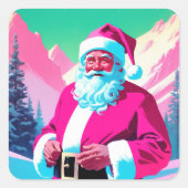 Neon Pink Santa Vierkante Sticker (Voorkant)