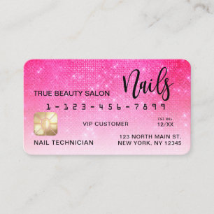 Neon Pink Sequin Glitter Credit Kaart Nail Tech Visitekaartje