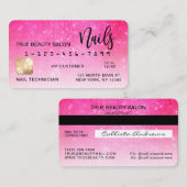 Neon Pink Sequin Glitter Credit Kaart Nail Tech Visitekaartje (Voorkant / Achterkant)