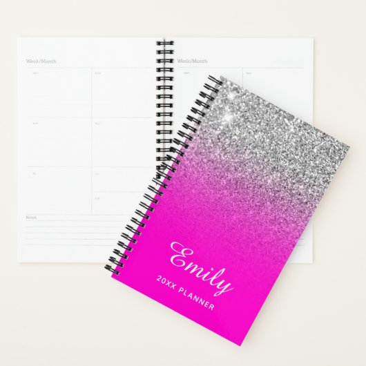 Neon Pink Silver Glitter Ombre Naam Planner (Display)