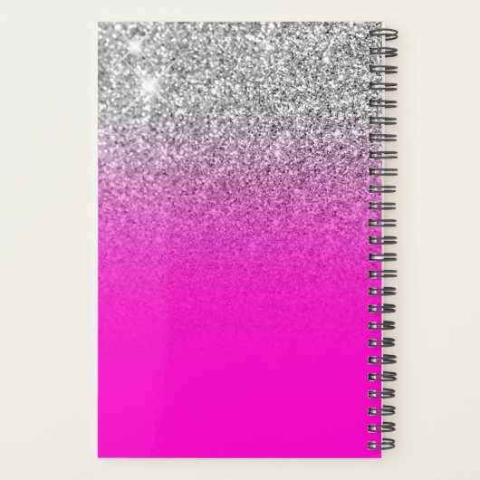 Neon Pink Silver Glitter Ombre Naam Planner (Achterkant)
