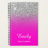 Neon Pink Silver Glitter Ombre Naam Planner (Voorkant)
