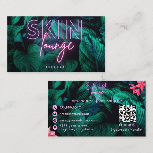 Neon Pink Skin Lounge QR-code Visitekaartje (Voorkant / Achterkant)
