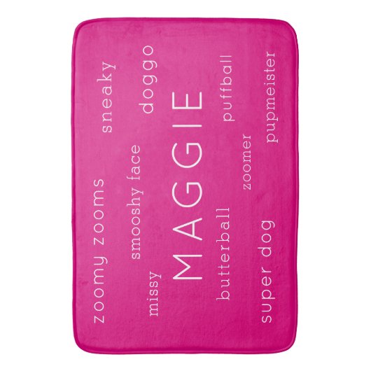 Neon Pink Soft Flat Dog Mat Name + Nickname (Voorkant Verticaal)