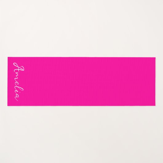 Neon Pink Solid Color aangepaste naam Yogamat (Voorkant (horizontaal))
