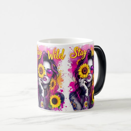 Neon Pink Splash Boho Wild Girl Sunflower Magic Magische Mok (Voorkant rechts)