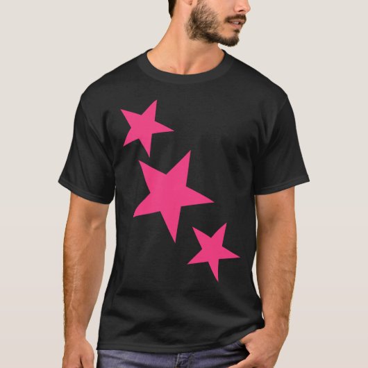 Neon Pink Star Print T Shirt (Voorkant)