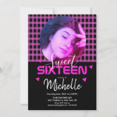 Neon Pink Sweet Sixteen Fotoraster Kaart (Voorkant)