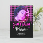 Neon Pink Sweet Sixteen Fotoraster Kaart (Staand voorkant)
