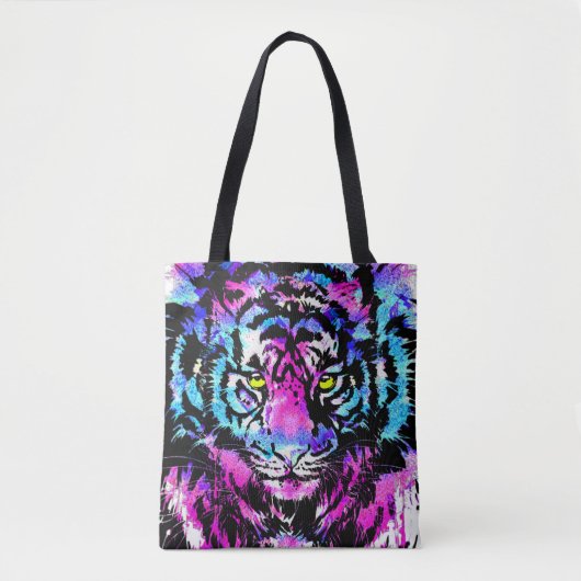 Neon Pink Tiger Head Canvas tas - Tijger Canvas ta (Voorkant)