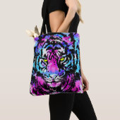 Neon Pink Tiger Head Canvas tas - Tijger Canvas ta (Dichtbij)
