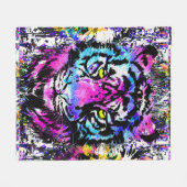 Neon Pink Tiger Head Portret Fleece Blanket Deken (Voorkant (Horizontaal))