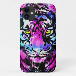 Neon Pink Tiger Head Portret iPhone 11 Hoesje