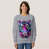 Neon Pink Tiger Head Portret - Tiger Sweatshirt (Voorkant volledig)