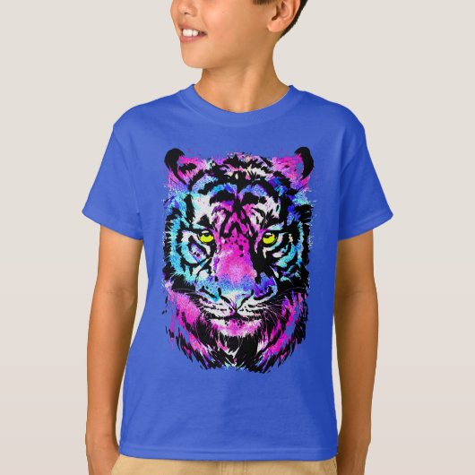 Neon Pink Tiger Head Portret - Tiger T-Shirt (Voorkant)
