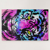 Neon Pink Tiger Head - Tiger Puzzle Legpuzzel (Horizontaal)